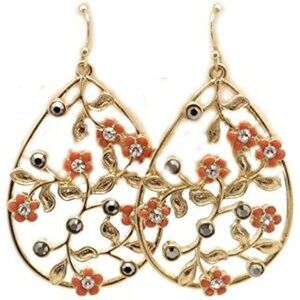 Circa 1900 Goldtone Crystal Studded Pear Shaped Hook Earrings 2" NEW